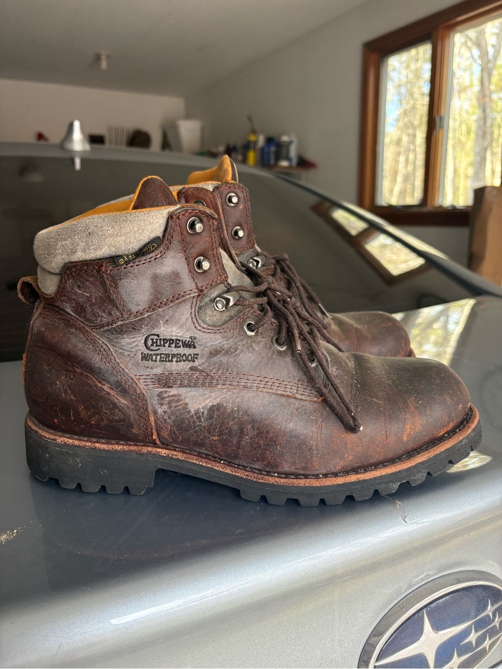 Vintage Chippewa Dark Brown Leather Waterproof Lace-Up Work Boots